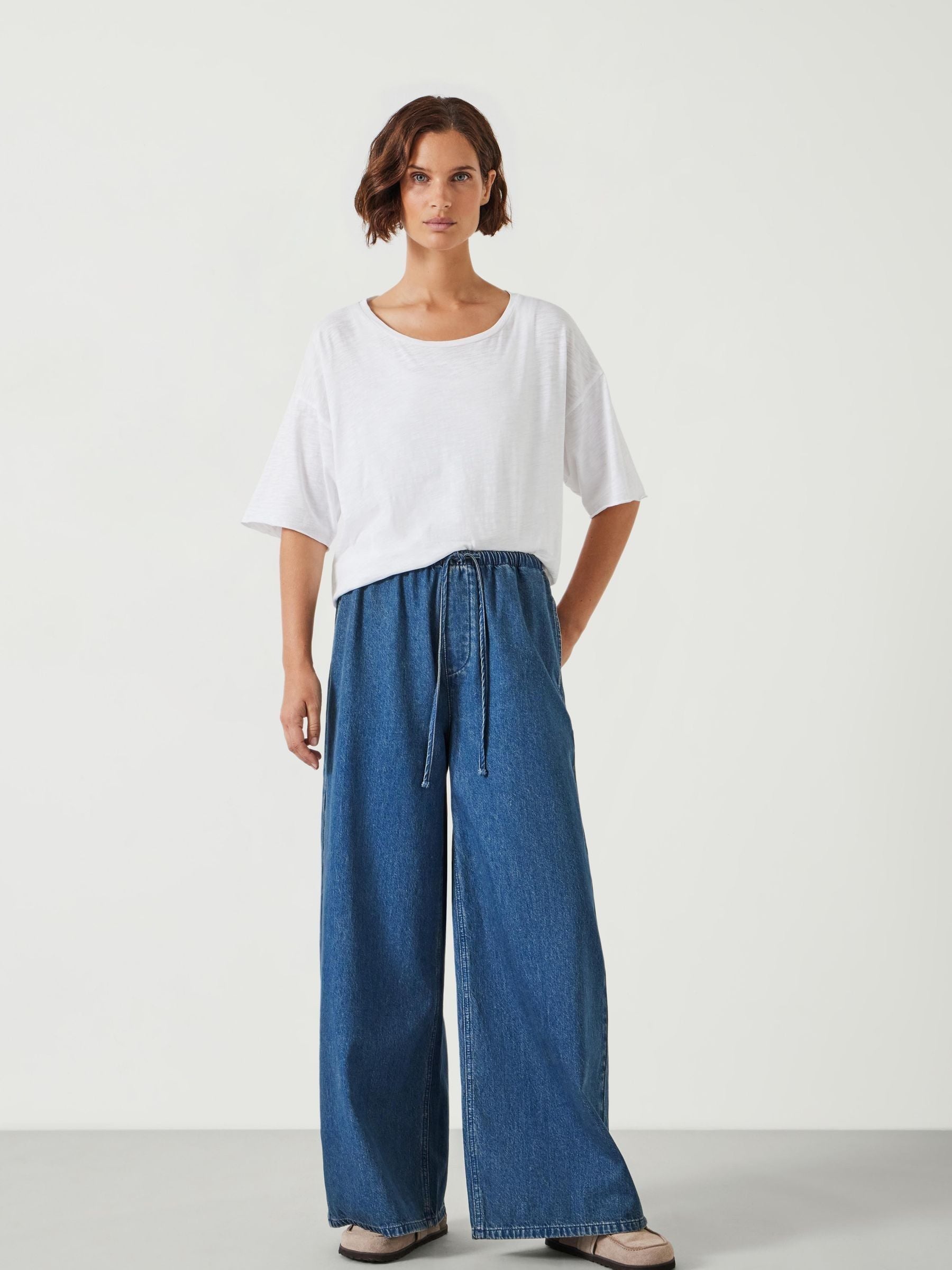Buy Hush Blue Clio Wide Leg Tie Waist 100% Cotton Jeans from Buy Hush Blue Clio Wide Leg Tie Waist 100% Cotton Jeans from
