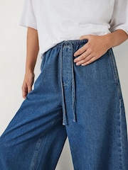 Hush Blue Clio Wide Leg Tie Waist 100% Cotton Jeans - Image 4 of 5