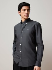 Charcoal Grey Slim Fit Long Sleeve Oxford Shirt - Image 1 of 6