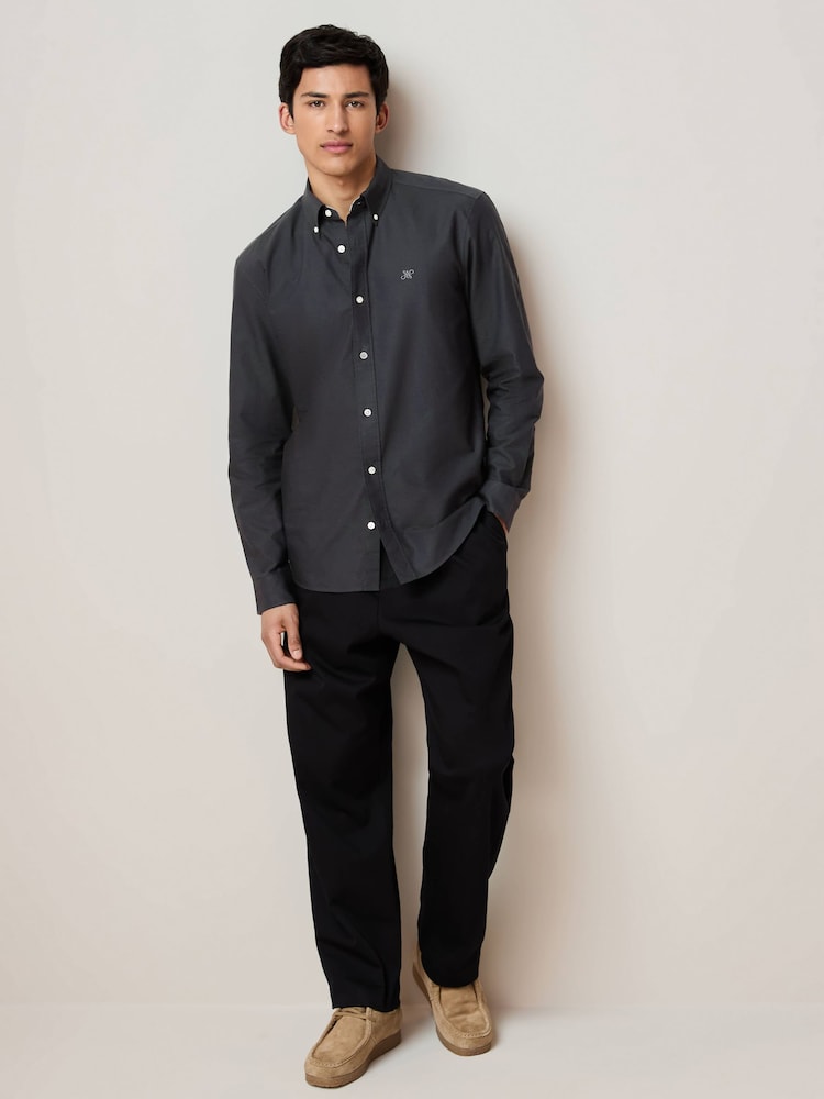 Charcoal Grey Slim Fit Long Sleeve Oxford Shirt - Image 2 of 6