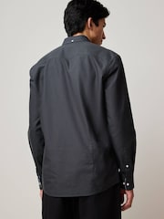 Charcoal Grey Slim Fit Long Sleeve Oxford Shirt - Image 3 of 6