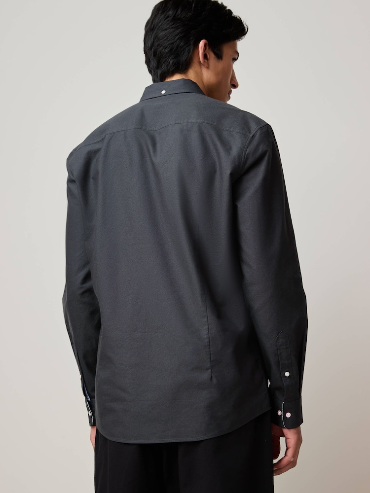 Gris de charbon de bois - Slim Fit (Slim Fit) - Chemise Oxford à manches longues - Image 3 of 6
