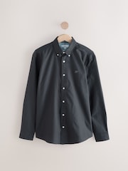 Charcoal Grey Slim Fit Long Sleeve Oxford Shirt - Image 6 of 6