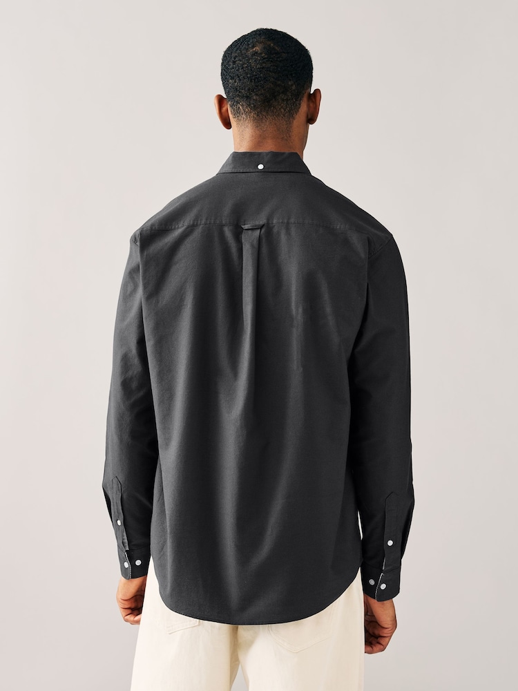 Charcoal Grey Regular Fit Long Sleeve Oxford Shirt - Image 3 of 8