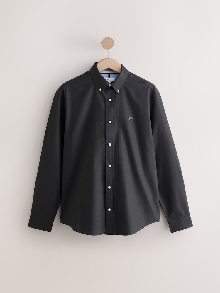 Charcoal Grey Regular Fit Long Sleeve Oxford Shirt - Image 6 of 8