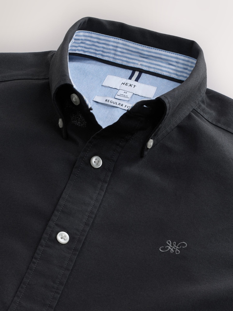 Charcoal Grey Regular Fit Long Sleeve Oxford Shirt - Image 7 of 8