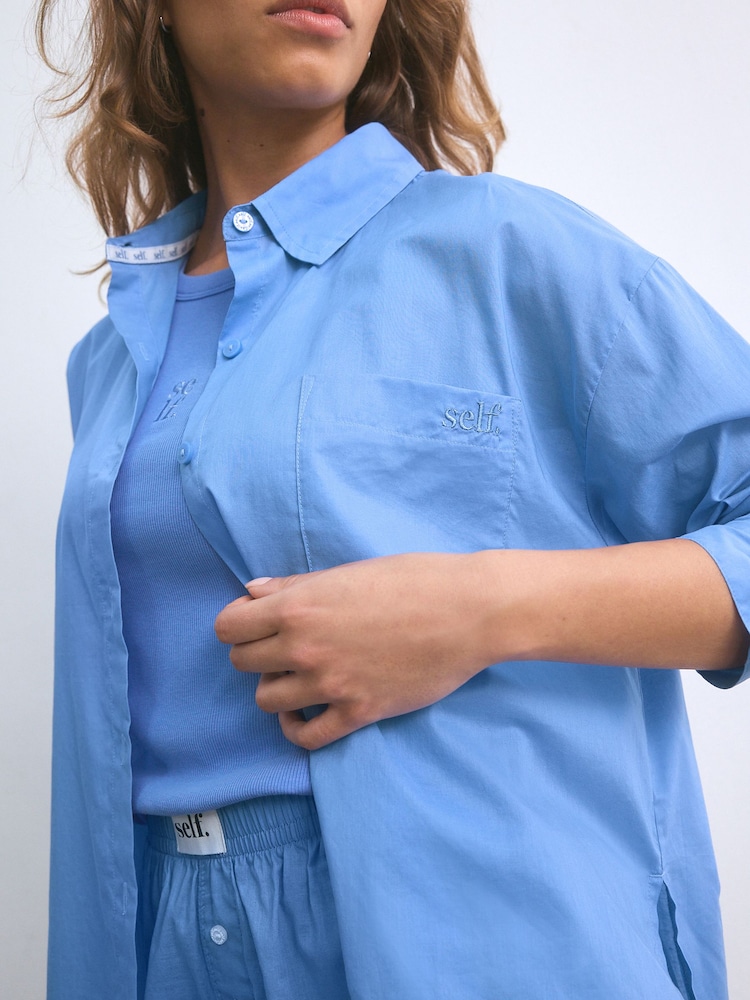 self. Blue Oversized 100% Cotton Shirt - Image 6 of 9