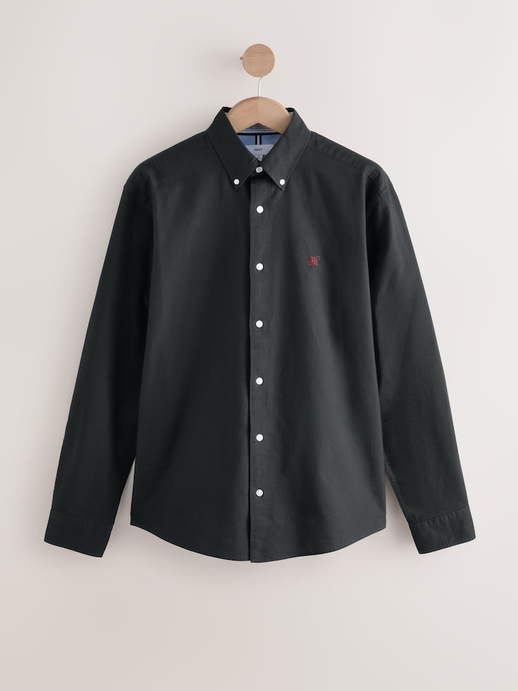 Noir - Ajustement régulier - Chemise Oxford à manches longues - Image 7 of 9