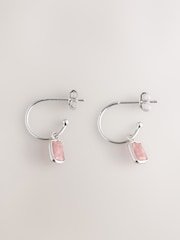 Sterling Silver Pink Charm Hoop Earrings - Image 1 of 3