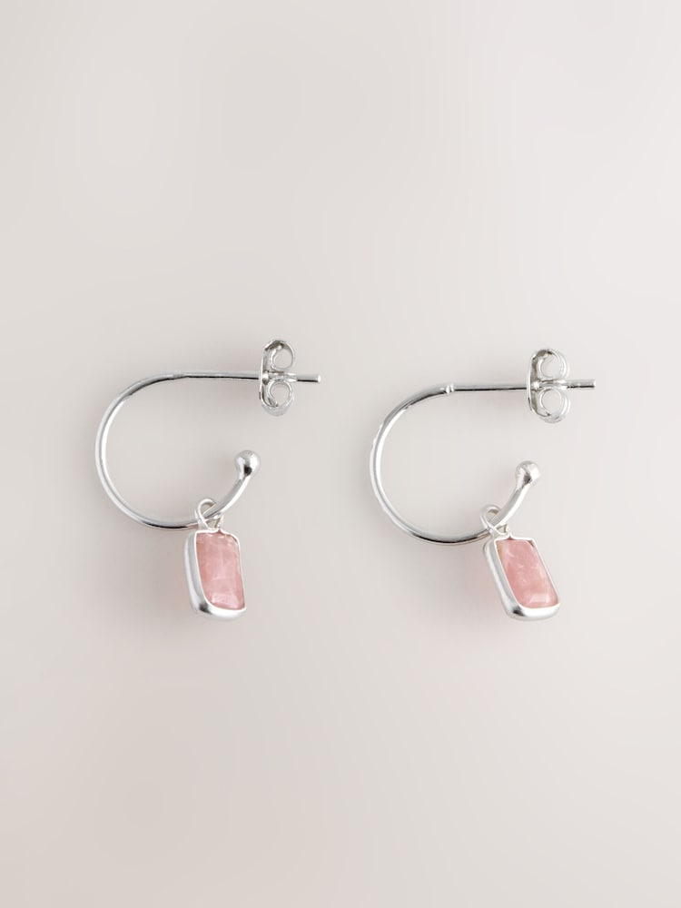Sterling Silver Pink Charm Hoop Earrings - Image 1 of 3