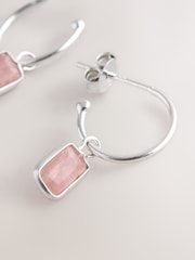 Sterling Silver Pink Charm Hoop Earrings - Image 2 of 3