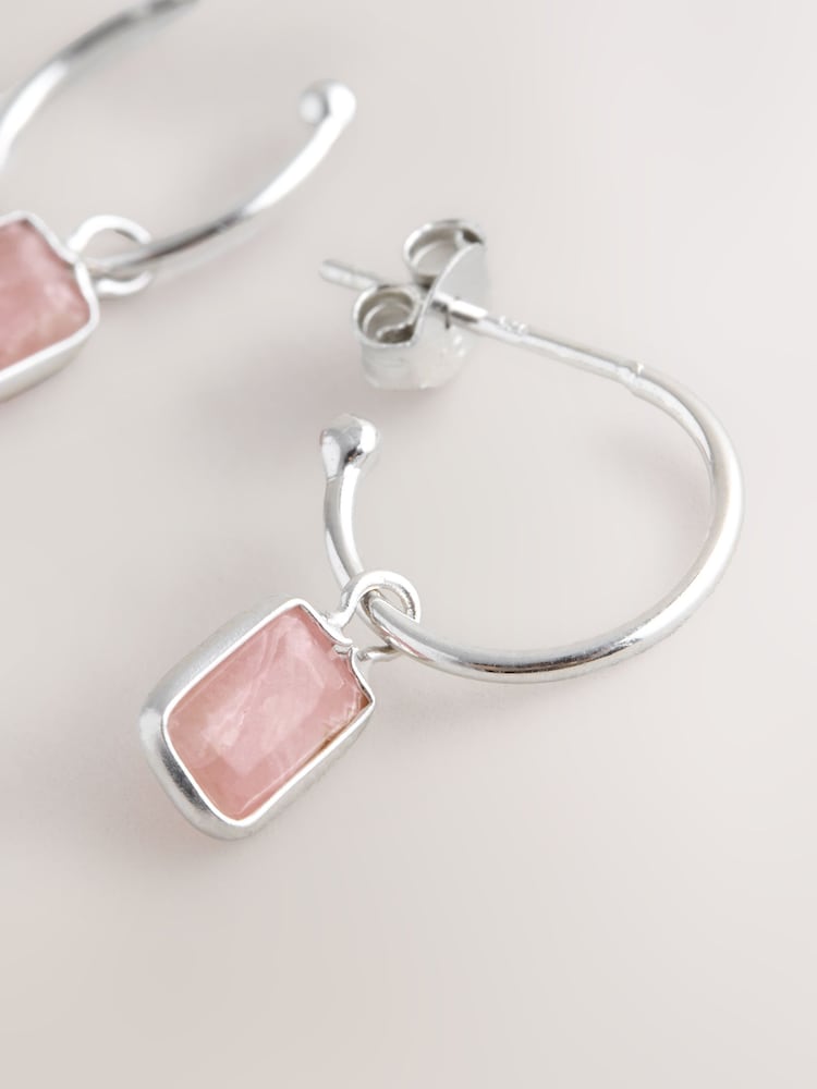 Sterling Silver Pink Charm Hoop Earrings - Image 2 of 3