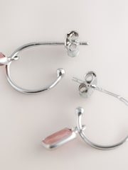 Sterling Silver Pink Charm Hoop Earrings - Image 3 of 3