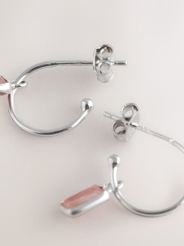 Sterling Silver Pink Charm Hoop Earrings - Image 3 of 3