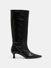 Hush Black Katlynn Leather Kitten Heel Knee Boots - Image 1 of 5