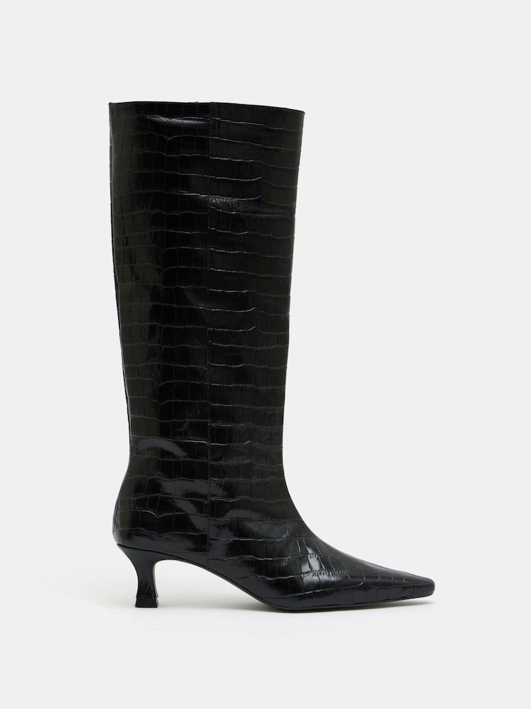 Hush Black Katlynn Leather Kitten Heel Knee Boots - Image 1 of 5