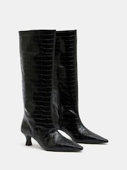 Hush Black Katlynn Leather Kitten Heel Knee Boots - Image 2 of 5