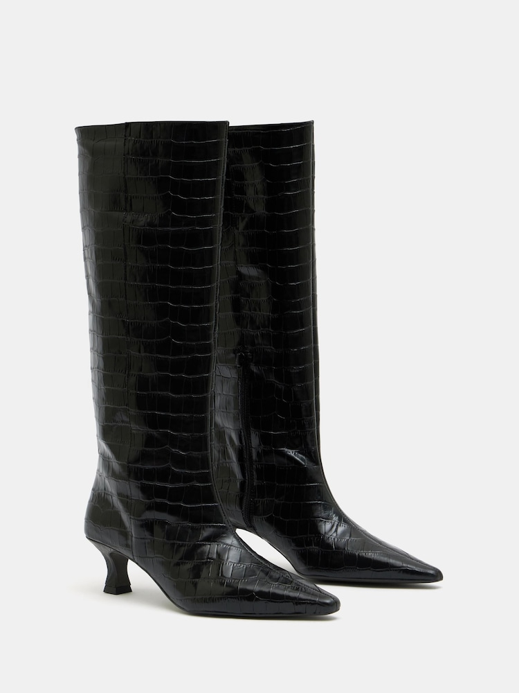 Hush Black Katlynn Leather Kitten Heel Knee Boots - Image 2 of 5