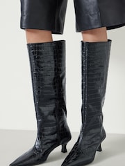 Hush Black Katlynn Leather Kitten Heel Knee Boots - Image 4 of 5
