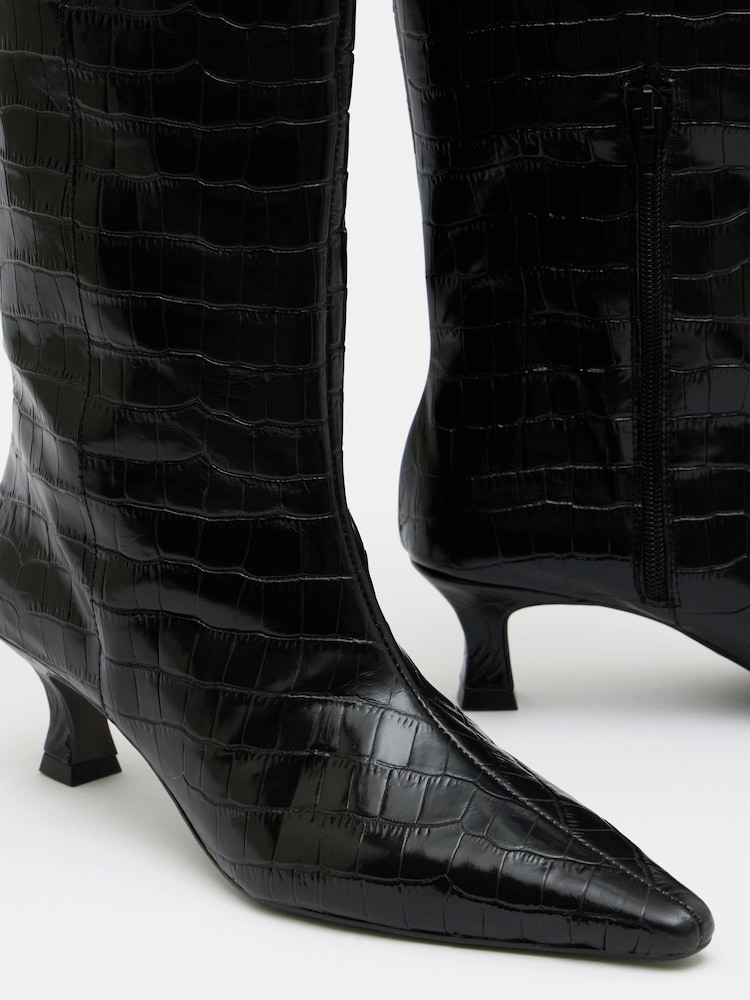 Hush Black Katlynn Leather Kitten Heel Knee Boots - Image 5 of 5
