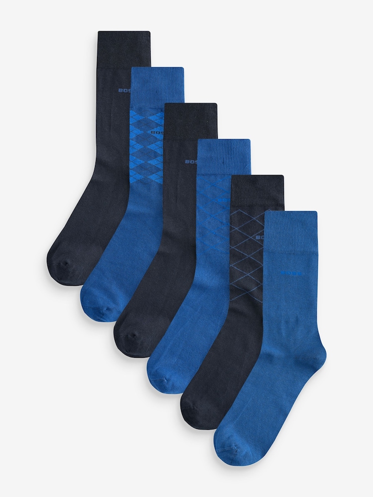 BOSS Blue Cotton Blend Socks 6 Pack In A Regular Length - Image 1 of 7 BOSS Blue Cotton Blend Socks 6 Pack In A Regular Length - Image 1 of 7