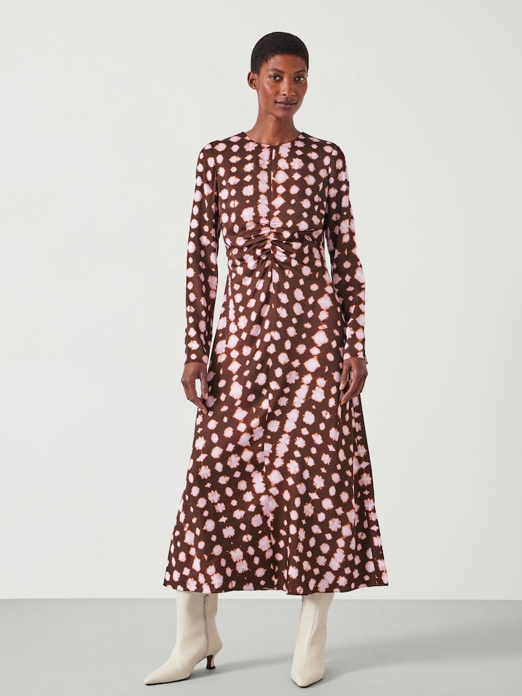Hush Brown Print Myrah Midi Dress - Image 1 of 5 Hush Brown Print Myrah Midi Dress - Image 1 of 5