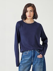 Hush Dark Blue 100% Cotton Matilda Raglan Top - Image 1 of 4