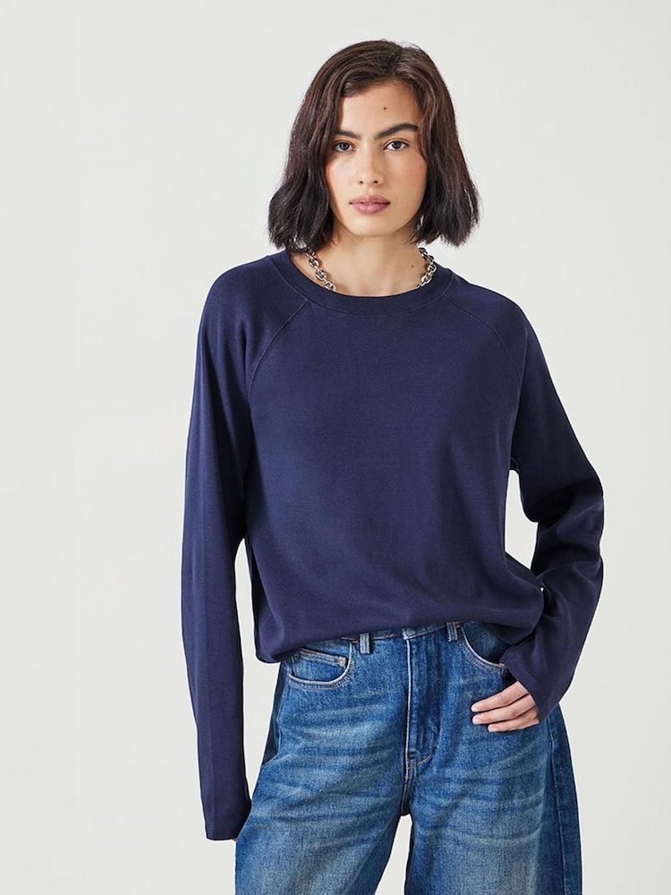 Hush Dark Blue 100% Cotton Matilda Raglan Top - Image 1 of 4