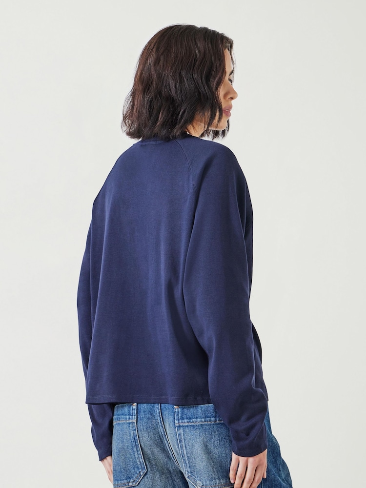 Hush Dark Blue 100% Cotton Matilda Raglan Top - Image 2 of 4