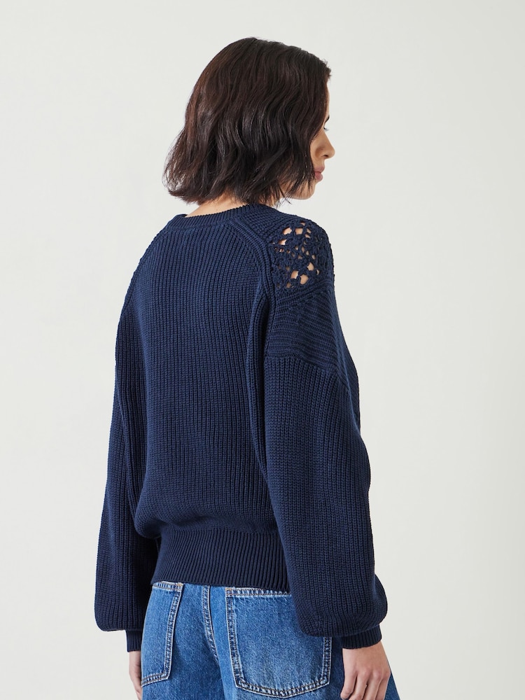 Hush Blue Louise Lace Insert 100% Cotton Jumper - Image 2 of 4 Hush Blue Louise Lace Insert 100% Cotton Jumper - Image 2 of 4