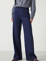 Hush Blue 100% Cotton Rowan Flared Trousers - Image 1 of 6