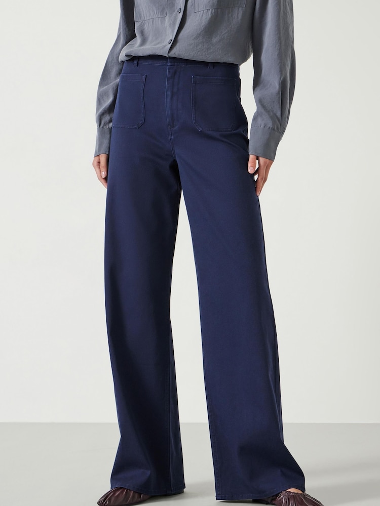 Hush Blue 100% Cotton Rowan Flared Trousers - Image 1 of 6