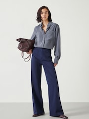 Hush Blue 100% Cotton Rowan Flared Trousers - Image 2 of 6