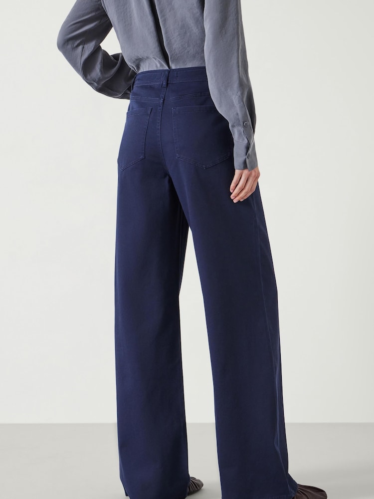 Hush Blue 100% Cotton Rowan Flared Trousers - Image 3 of 6