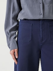 Hush Blue 100% Cotton Rowan Flared Trousers - Image 4 of 6
