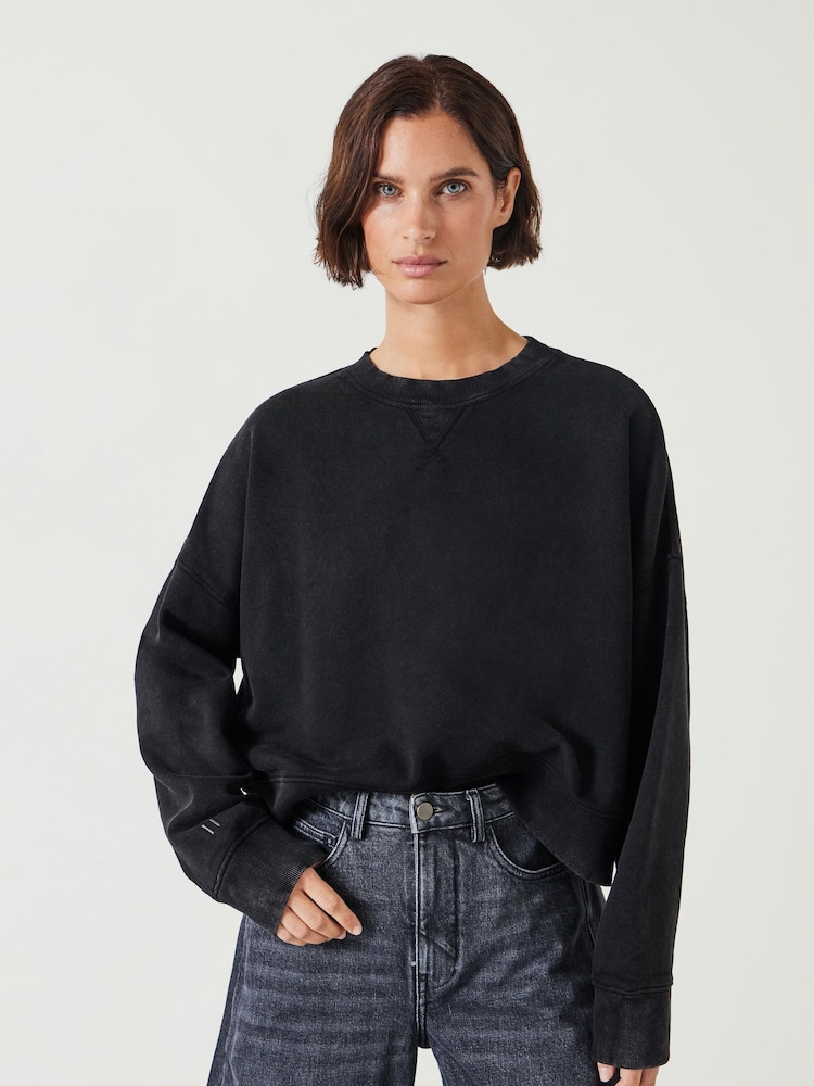 Hush Black Oversized 100% Cotton Micaela Cropped Sweatshirt - Image 1 of 6