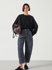 Hush Black Oversized 100% Cotton Micaela Cropped Sweatshirt - Image 2 of 6
