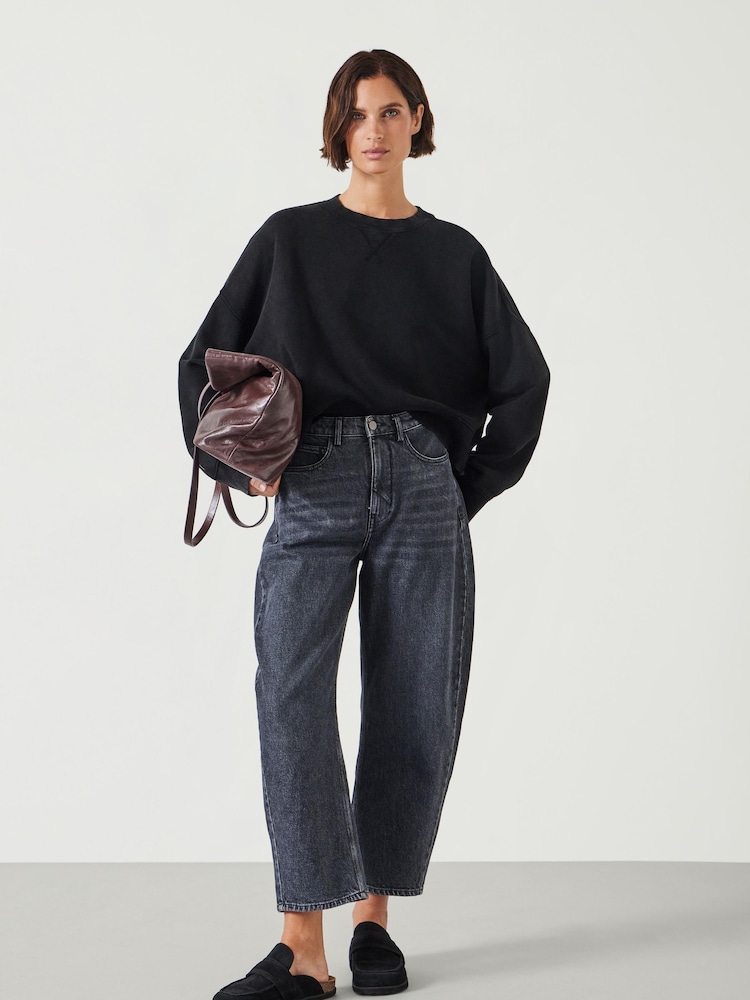 Hush Black Oversized 100% Cotton Micaela Cropped Sweatshirt - Image 2 of 6