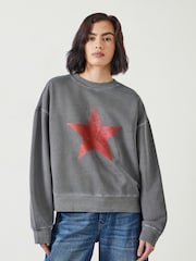 Hush Red Roxy Metallic Star Relaxed 100% Cotton Sweatshirt - Image 1 of 2