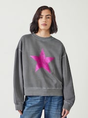 Hush Pink Relaxed Roxy Metallic Star 100% Cotton Sweatshirt - Image 1 of 4