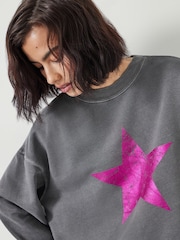 Hush Pink Relaxed Roxy Metallic Star 100% Cotton Sweatshirt - Image 3 of 4