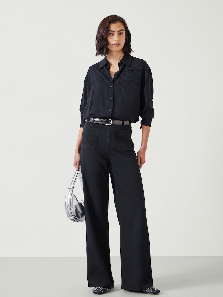 Hush Black 100% Cotton Rowan Flared Trousers - Image 1 of 5