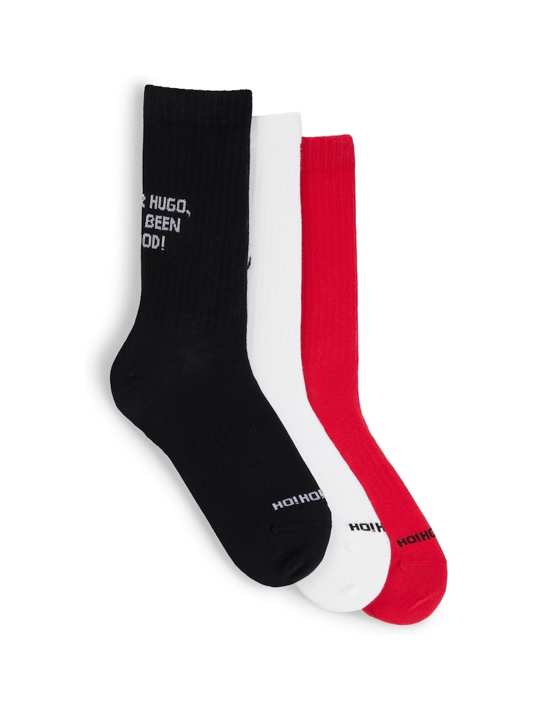 HUGO Red Cotton Blend Socks 3 Pack In A Short Length - Image 1 of 3