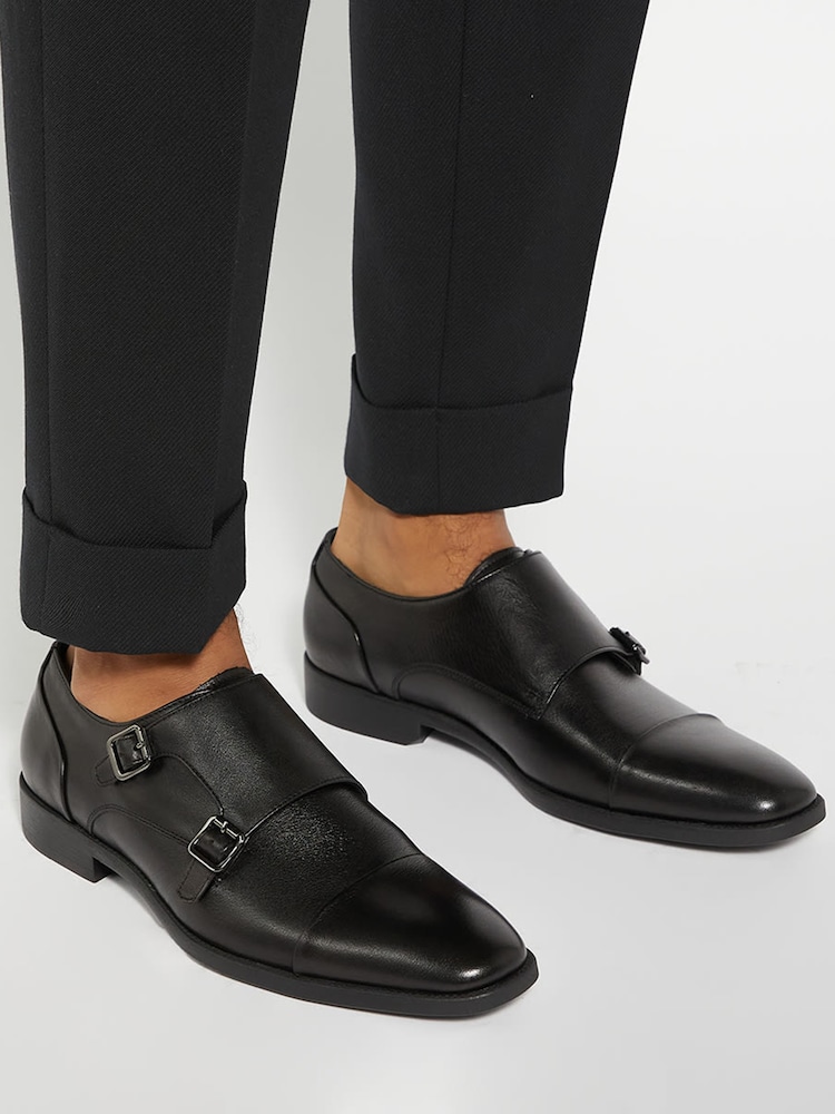 Dune London Black Standard Fit Satchin Flex Sole Toecap Monk Shoes - Image 1 of 6