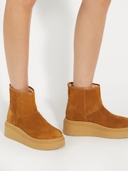 Dune London Brown Podsey Shearling Faux Fur Platform Boots - Image 1 of 6