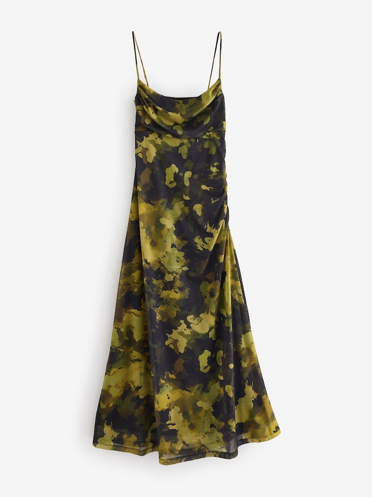 Khaki Green Camo Print Mesh Floral Cami Slip Dress - Image 5 of 6
