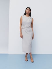 Stone Ruched Drape Gold Hardware Midi Dress - Image 2 of 7