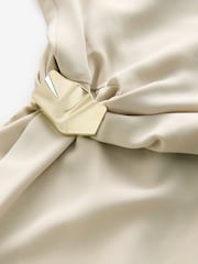 Stone Ruched Drape Gold Hardware Midi Dress - Image 5 of 7