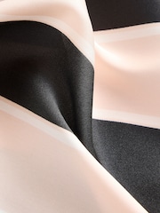 Black and Neutral Stripe Sleeveless Satin Drape Waist Detail Midi Dress - Image 5 of 6