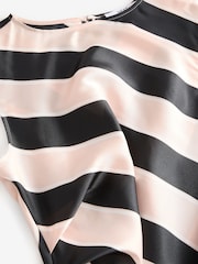 Black and Neutral Stripe Sleeveless Satin Drape Waist Detail Midi Dress - Image 6 of 6